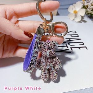 Glitter bear keychain - purse / bag decoration - purple white (KC021)